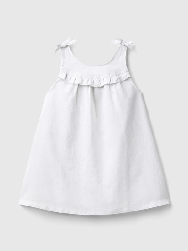 Linen blend dress with rouches Junior Girl