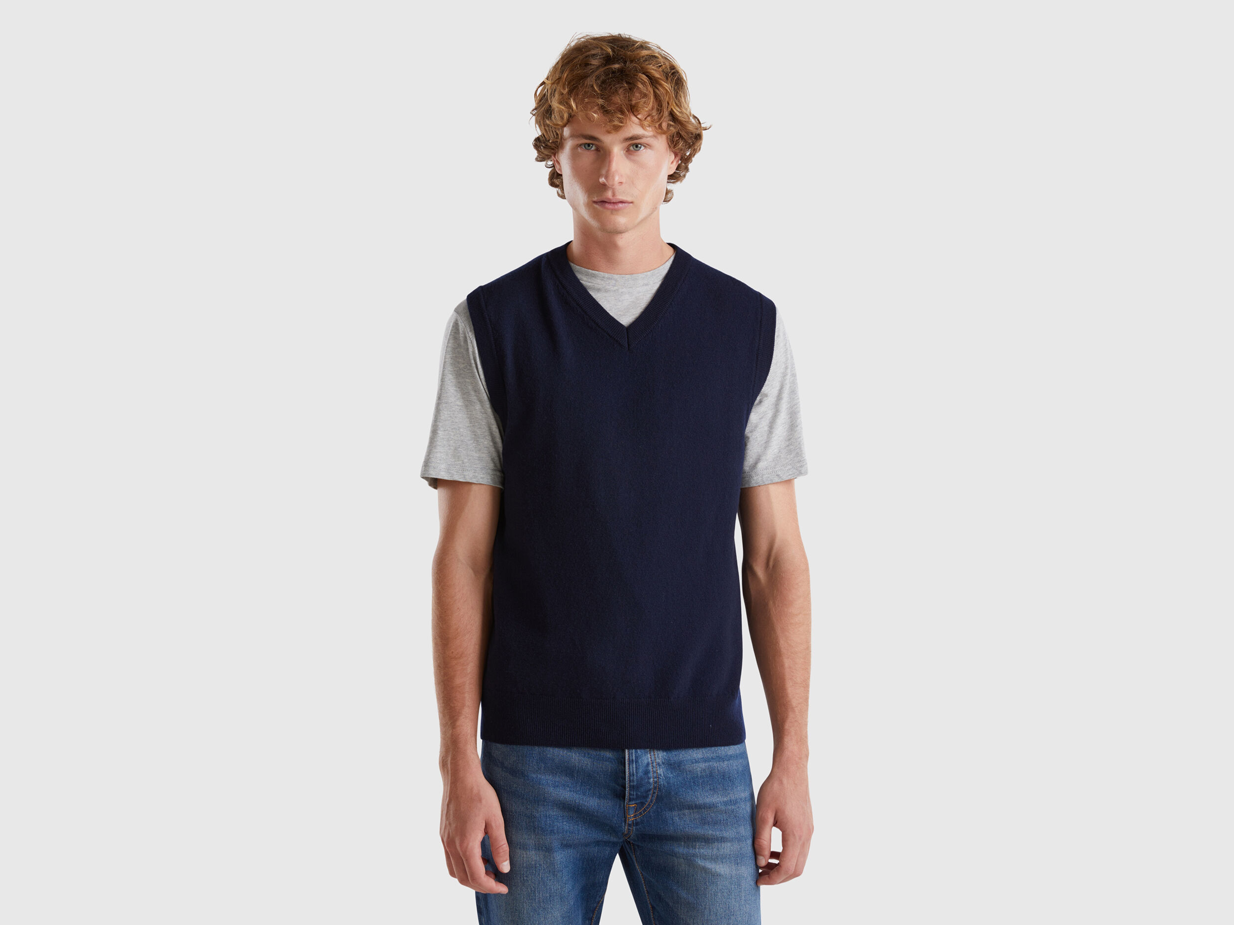 Dark blue vest in pure Merino wool Dark Blue Benetton