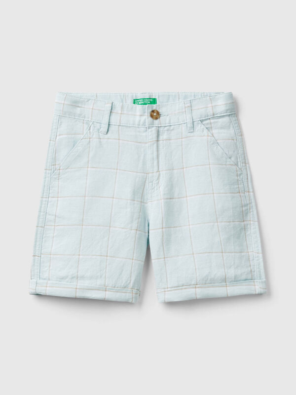 Check bermuda shorts in linen blend Junior Boy