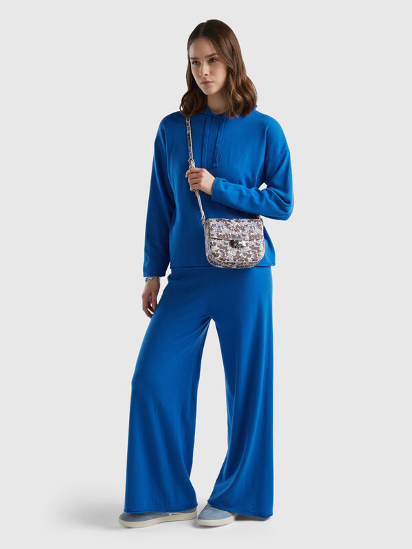 Παντελόνι φαρδύ μπλε από ανάμεικτο μάλλινο και κασμίρ Γυναικεία