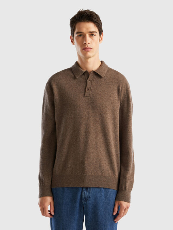 Brown polo shirt in pure Merino wool Men