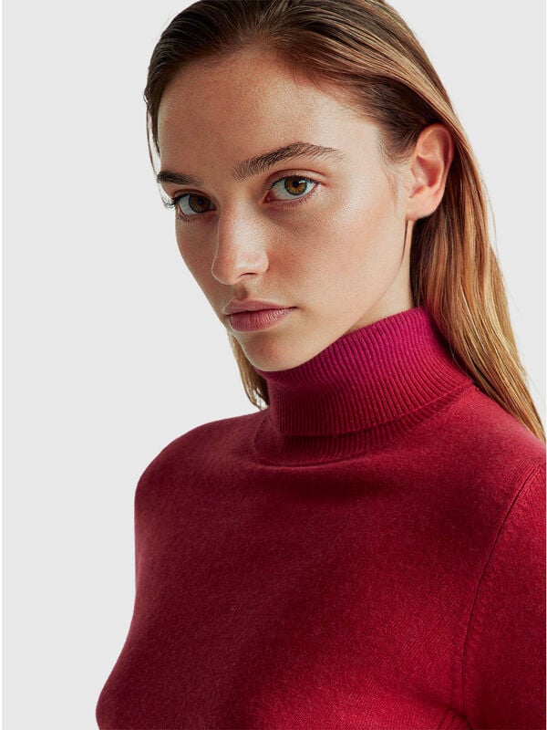 Red short sleeve turtleneck in cashmere blend Women