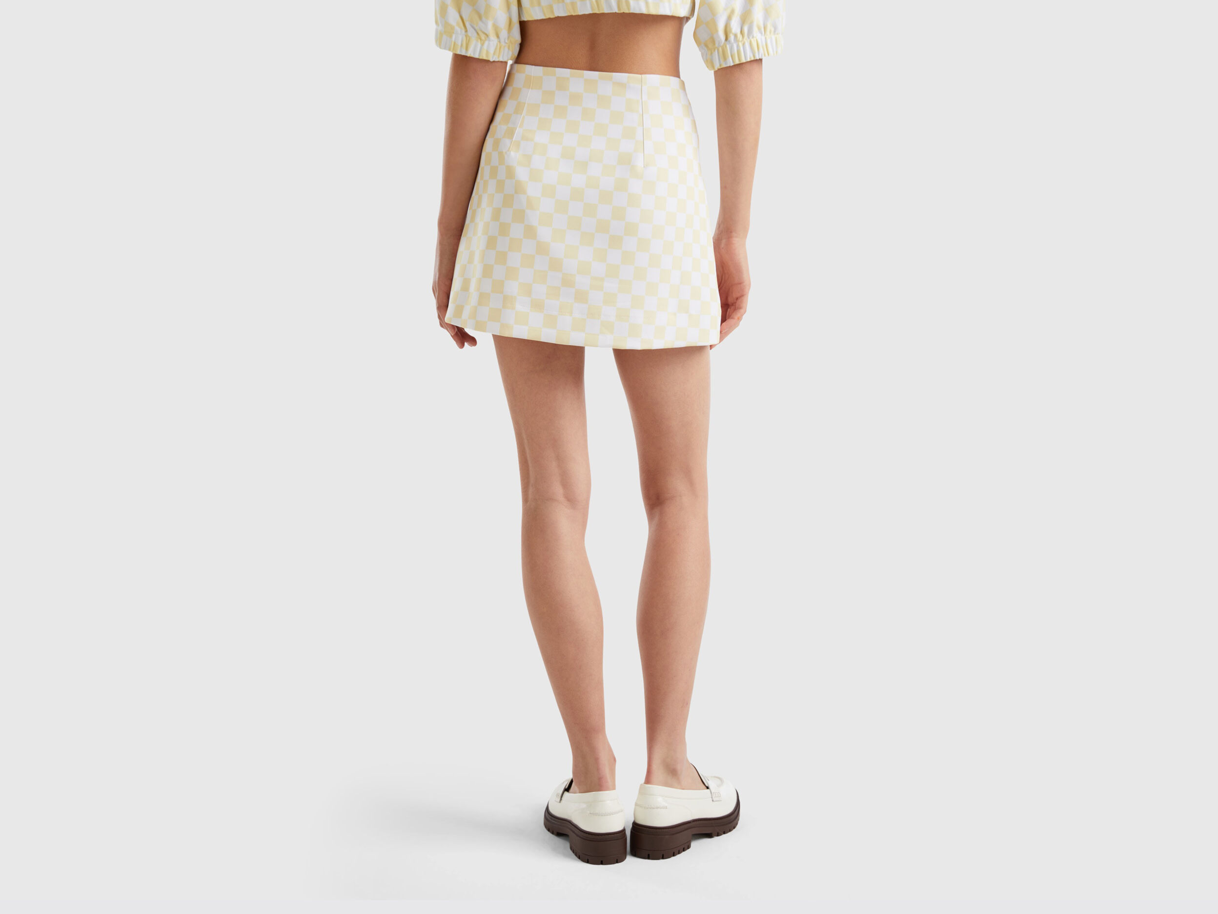 Checkered mini skirt Yellow Benetton