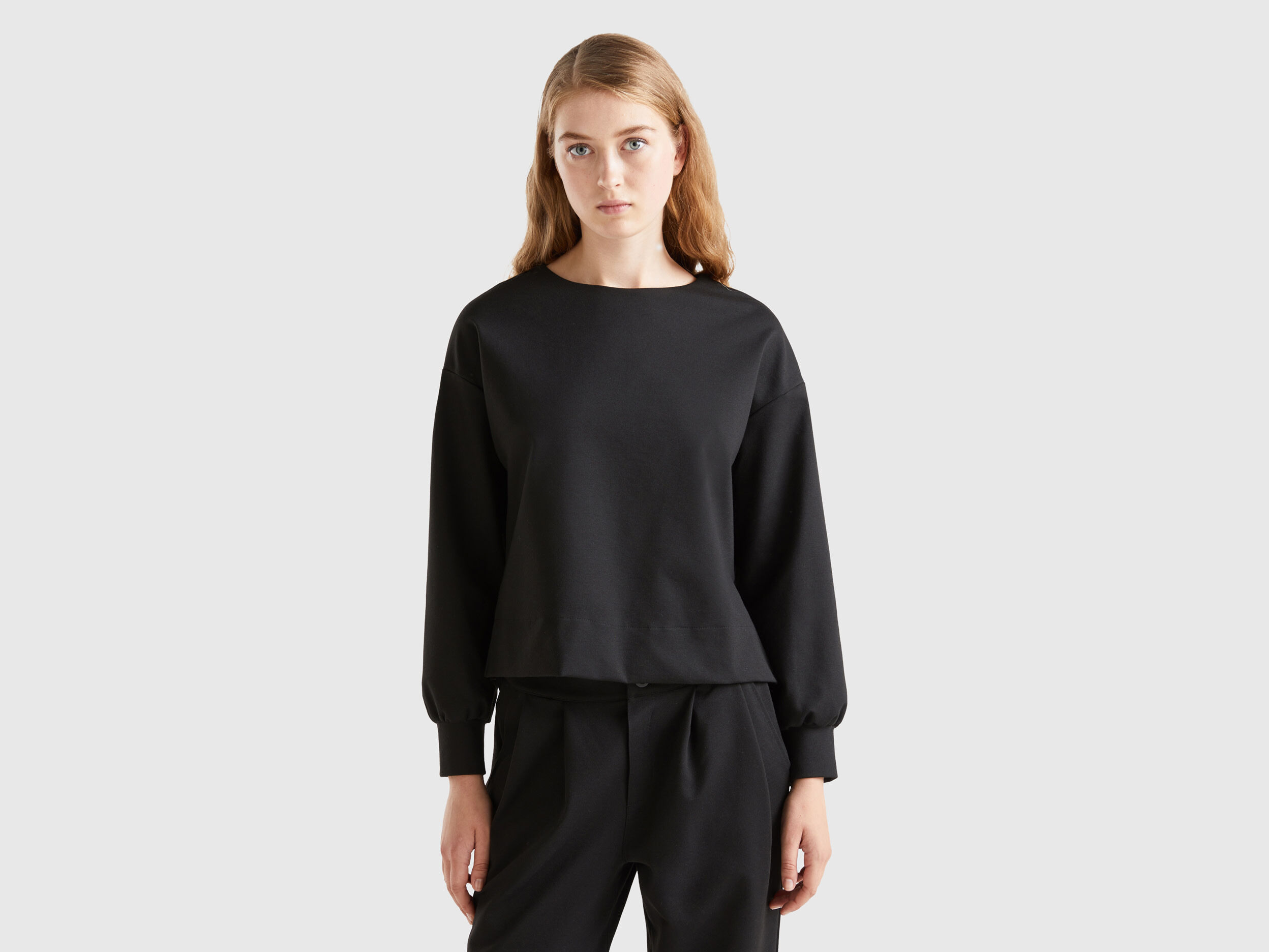 Flowy sweater with boat neck Black Benetton