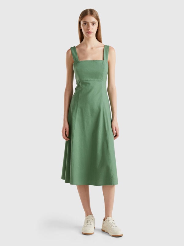 Square-neck dress in linen blend Women