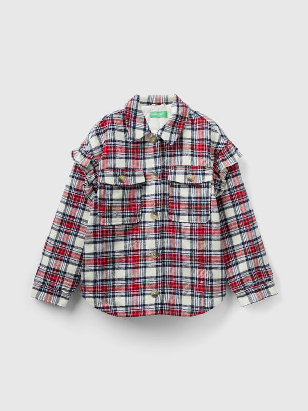 Padded check jacket with ruffles Junior Girl
