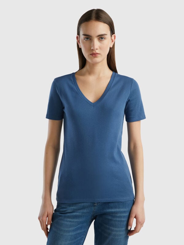 Pure cotton t-shirt with V-neck Women