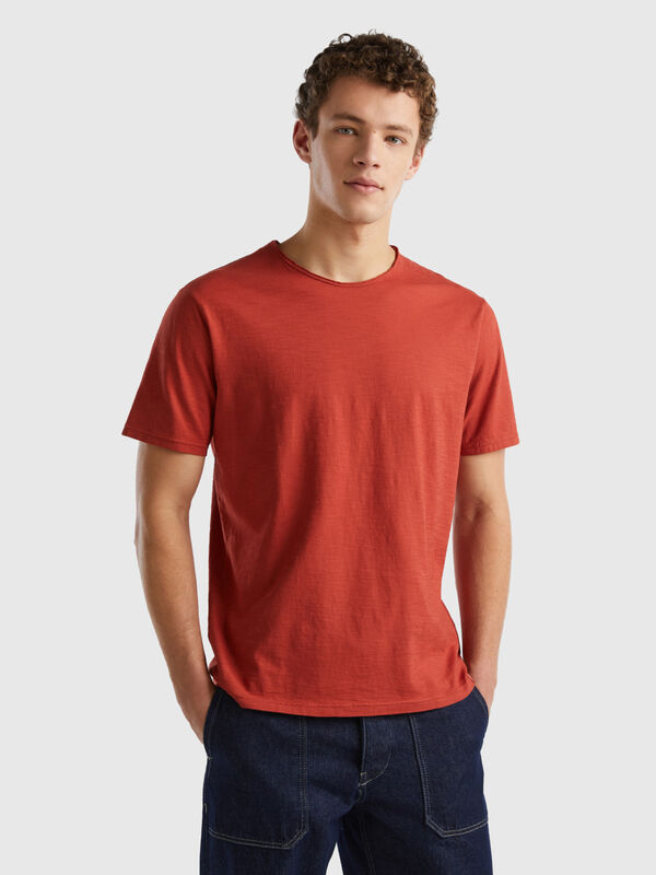 Dark red slub cotton t-shirt Men