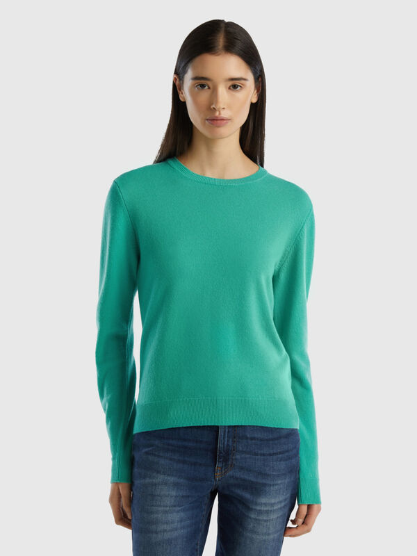 Μπλούζα με λαιμόκοψη ανοιχτό πράσινο από μαλλί Μερινό Γυναικεία