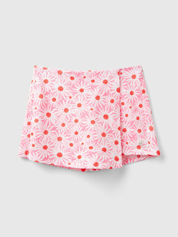 Φούστα παντελόνι ροζ με τύπωμα με λουλούδια Κορίτσι