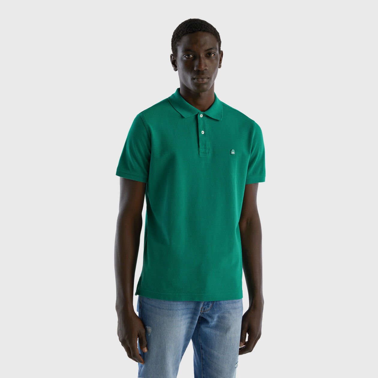 Dark green regular fit polo Dark Green Benetton