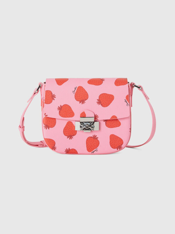 Τσάντα ροζ με τύπωμα με φράουλες Γυναικεία