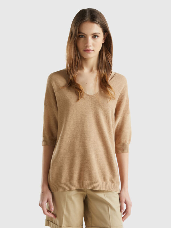 Sweater in linen and cotton blend Women