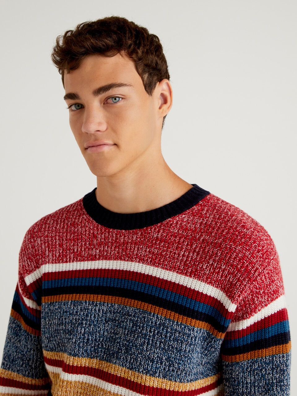 Cashmere blend sweater with multicolored stripes