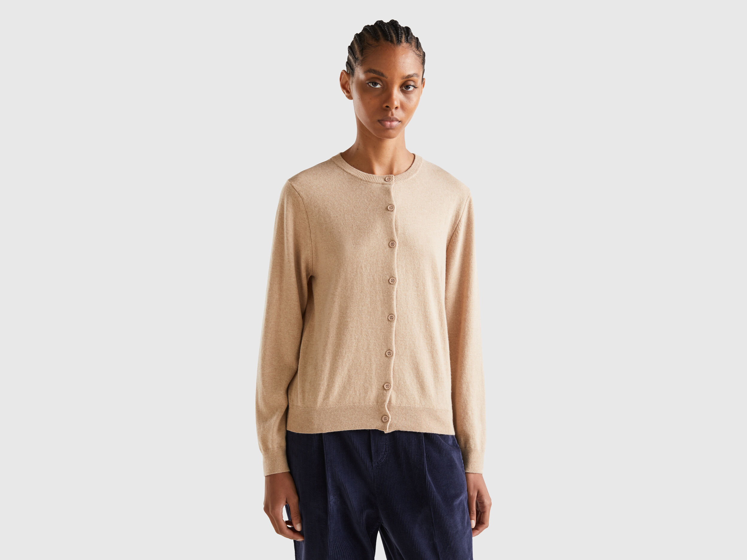 Beige cardigan in cashmere and wool blend