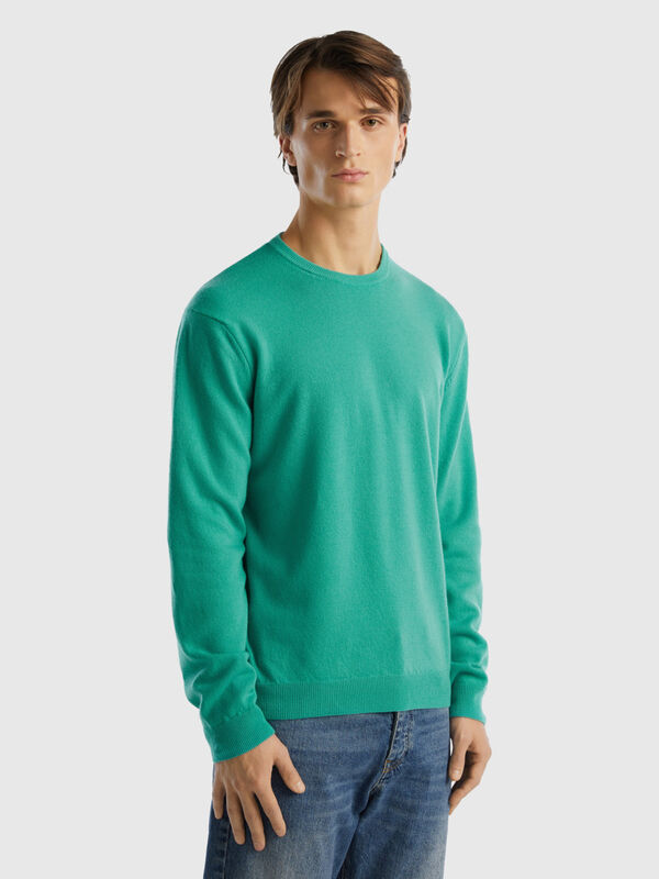 Μπλούζα με λαιμόκοψη ανοιχτό πράσινο από αγνό μαλλί Μερινό Ανδρικά