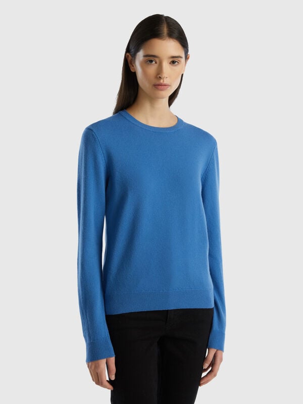 Blue crew neck sweater in Merino wool Women
