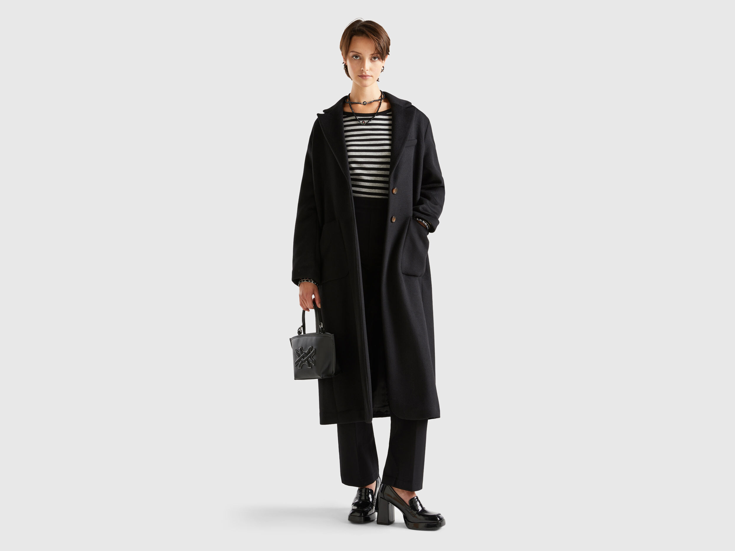 Black wool sales midi coat