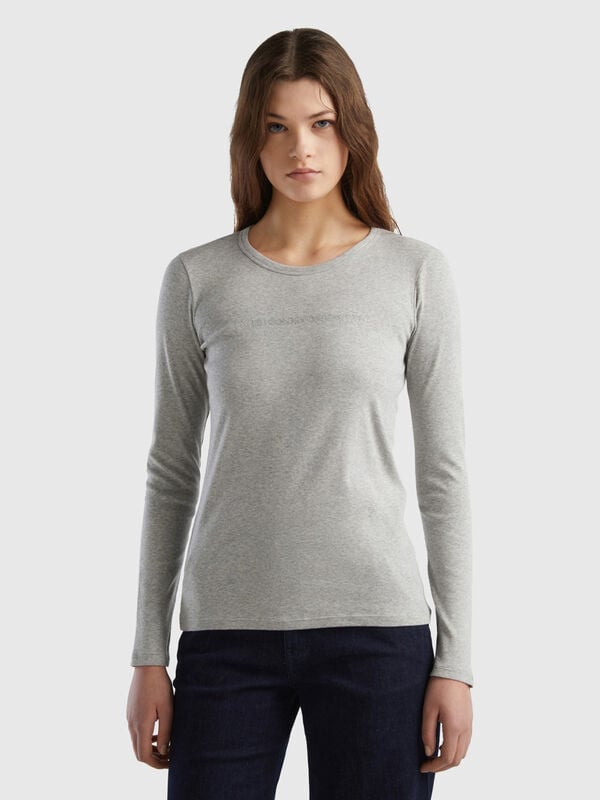 Long sleeve gray t-shirt in 100% cotton Women