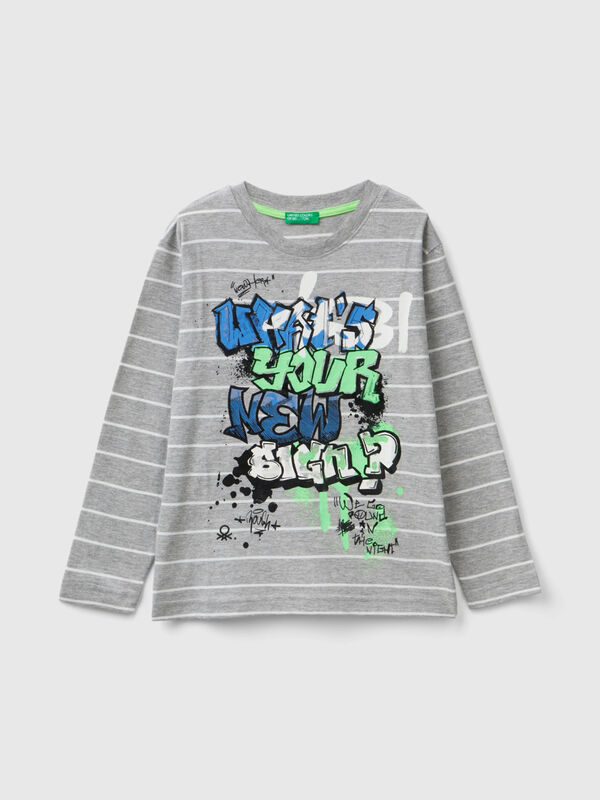 Striped t-shirt with slogan Junior Boy