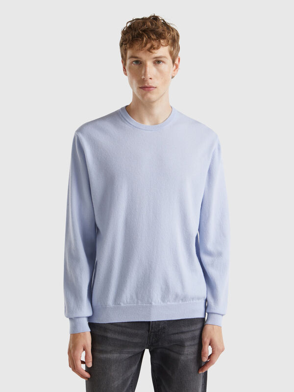 Ocean blue crew neck sweater in pure Merino wool Men