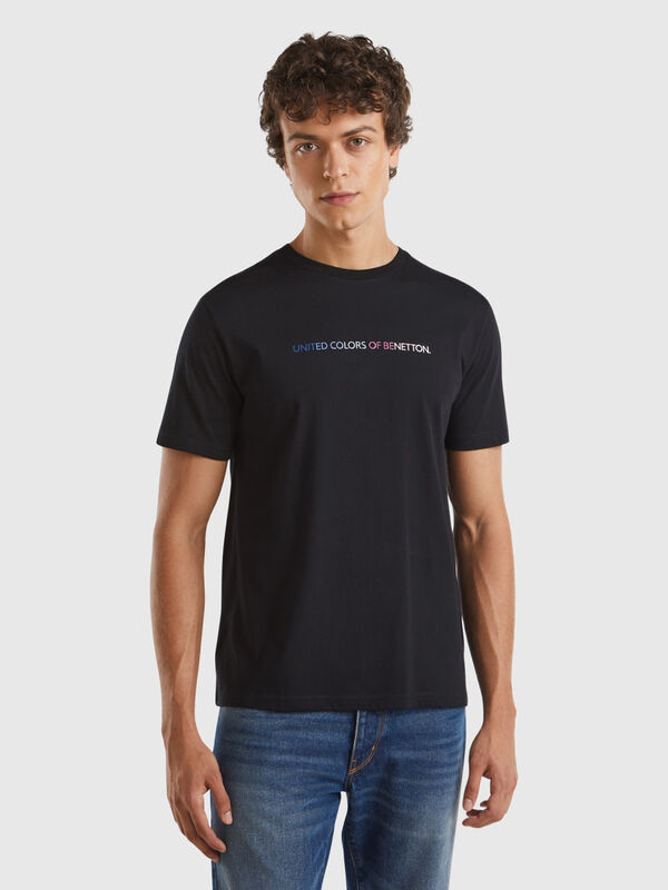 Black organic cotton t-shirt with multicolor logo Men