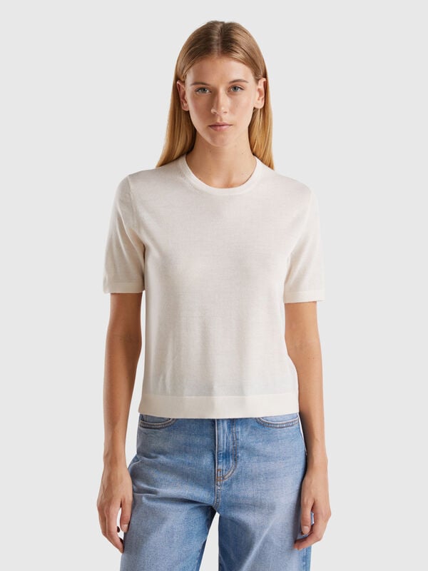 Short sleeve sweater in pure Merino wool Women