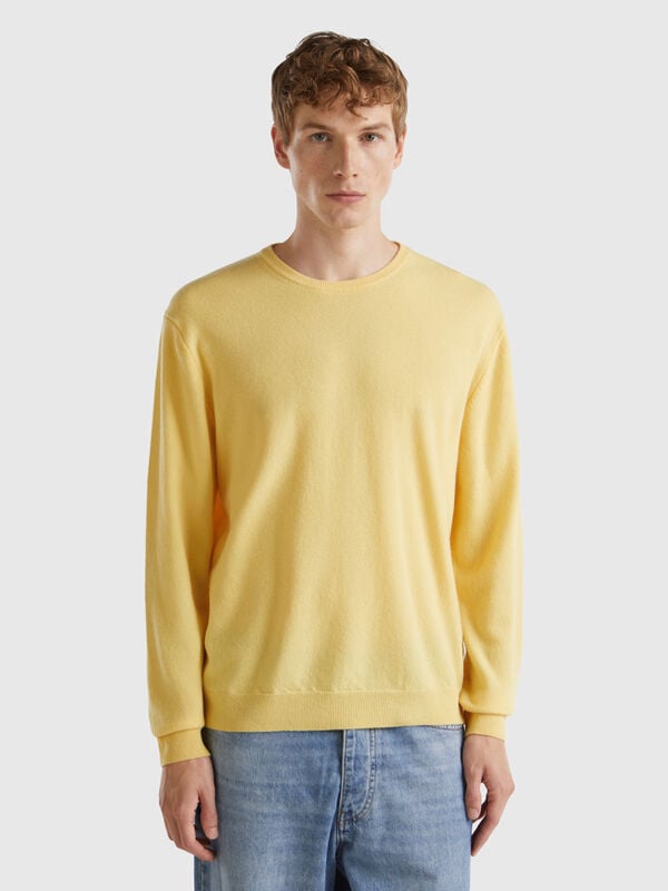 Yellow crew neck sweater in pure Merino wool Men