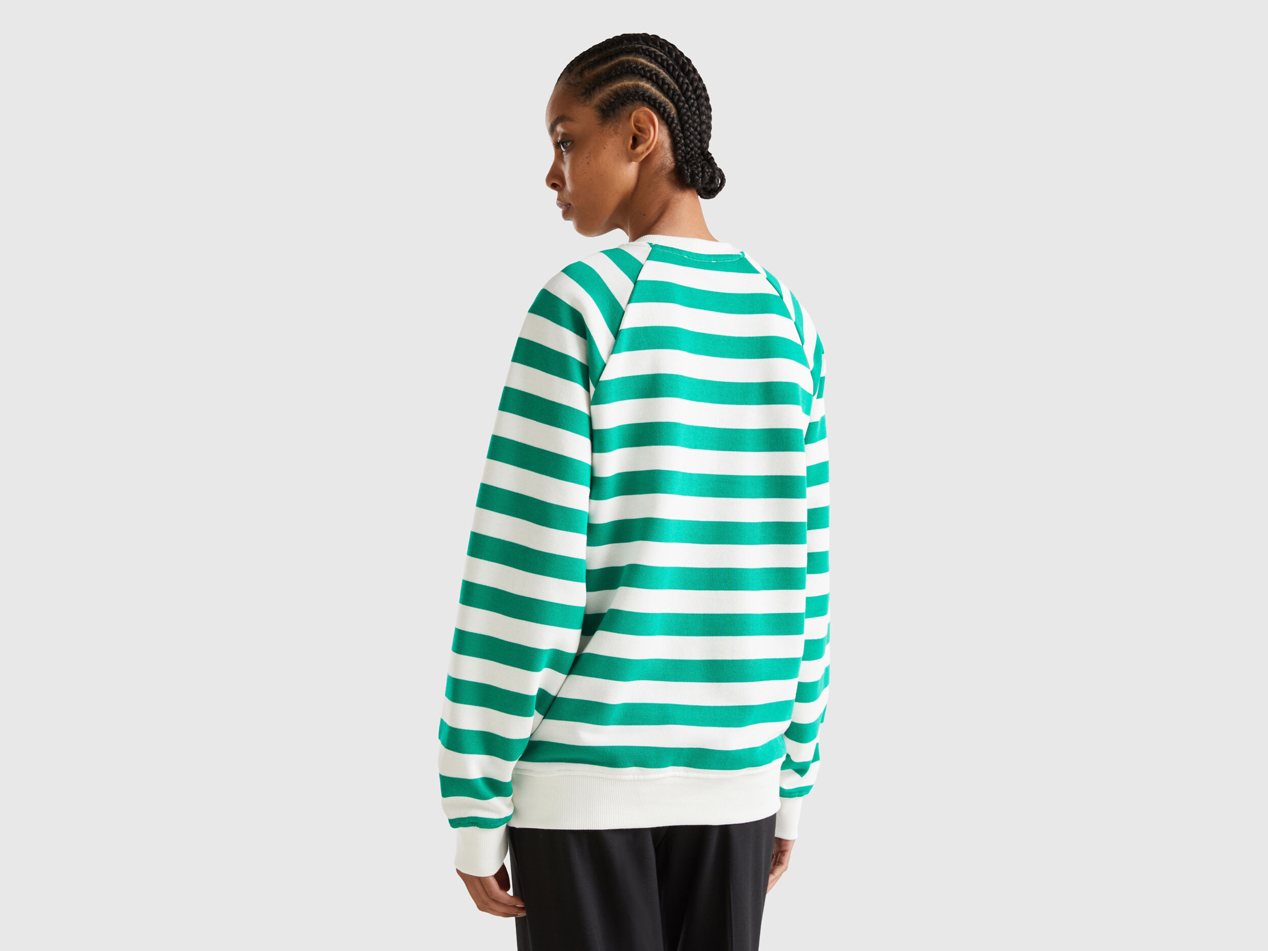 Green and white striped sweatshirt hotsell