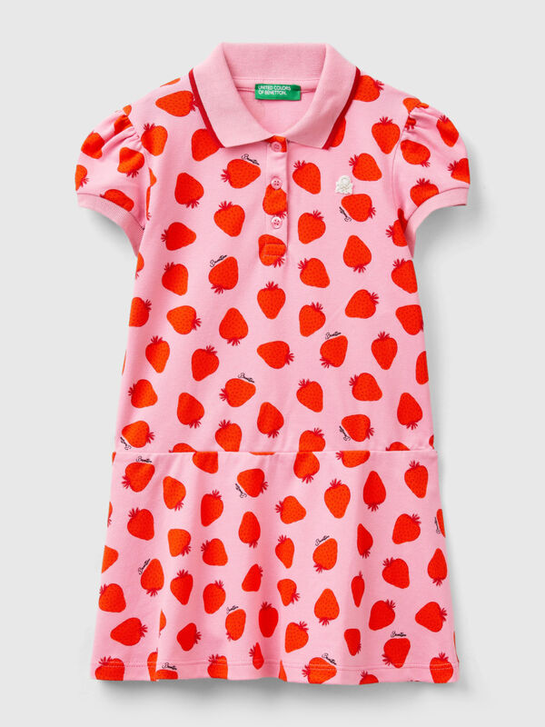 Pink polo-style dress with strawberry pattern Junior Girl
