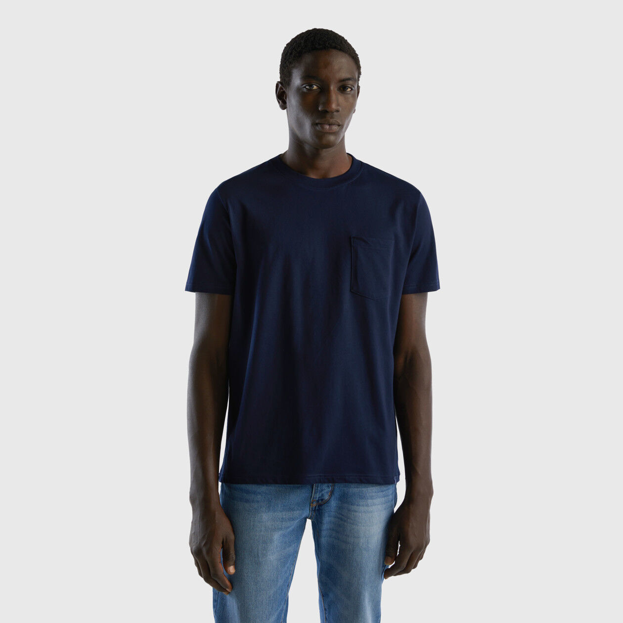 100 cotton t shirt with pocket Dark Blue Benetton