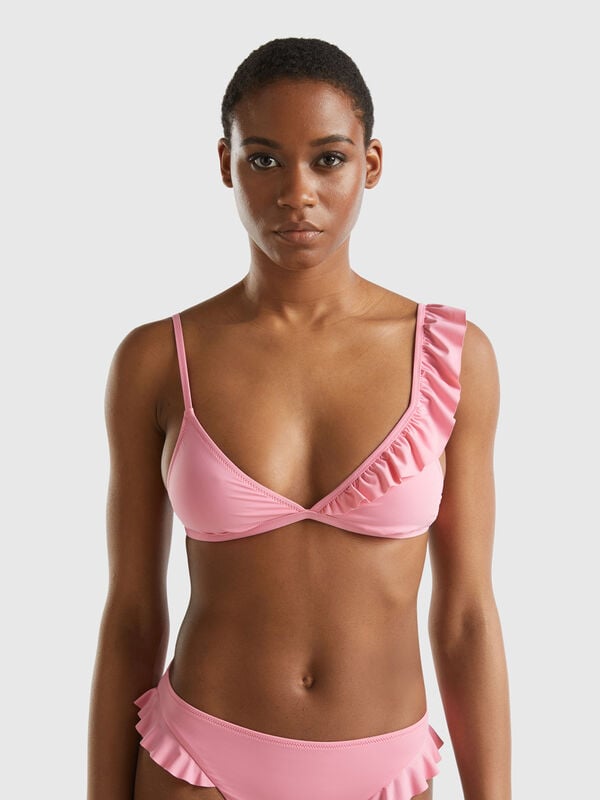 Triangle bikini top with frill in ECONYL® Women