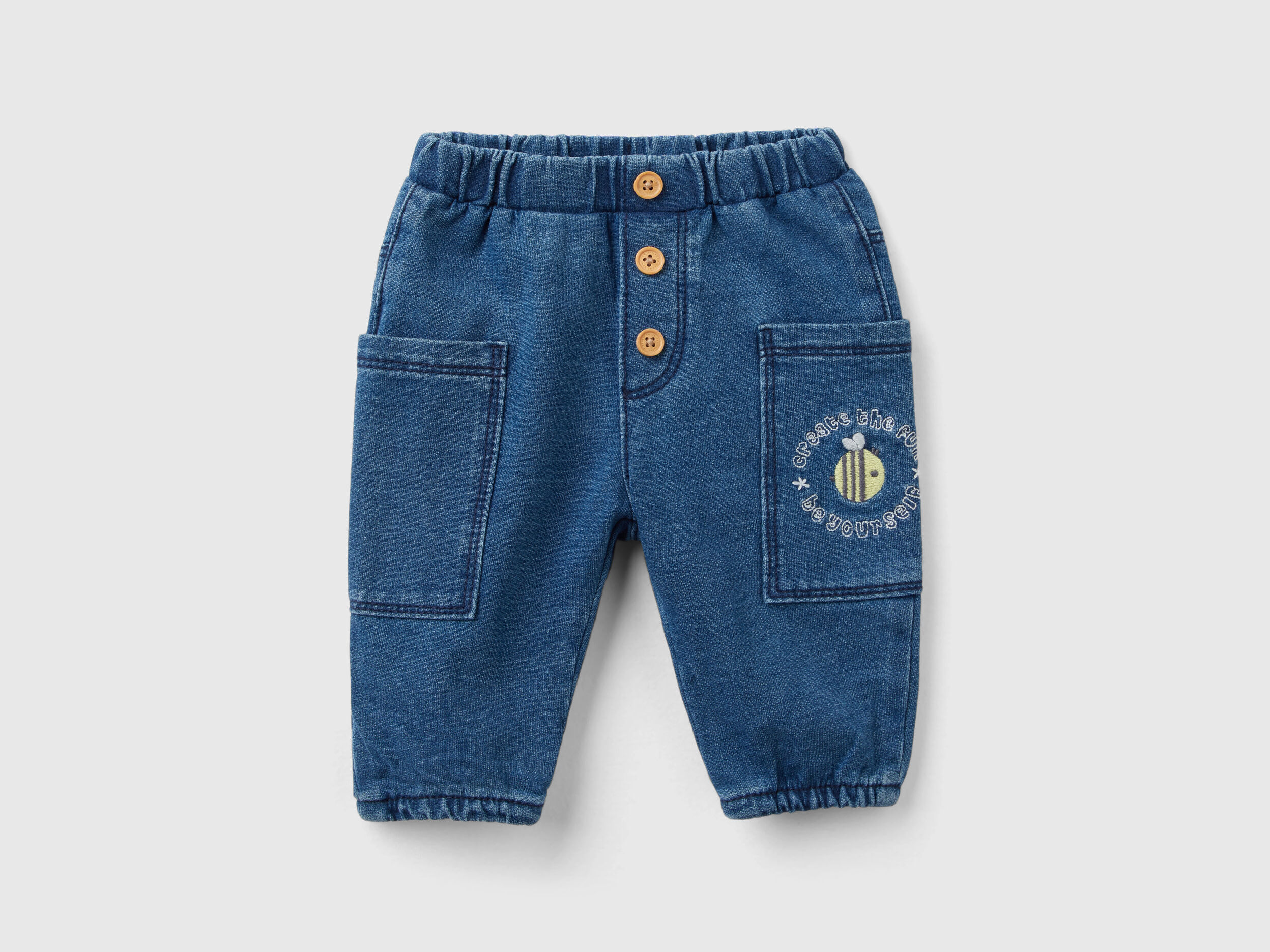 Denim look sweatpants with pockets Blue Benetton