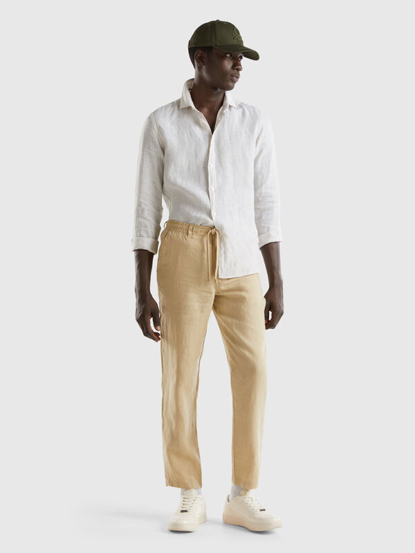 Trousers in pure linen with drawstring Men