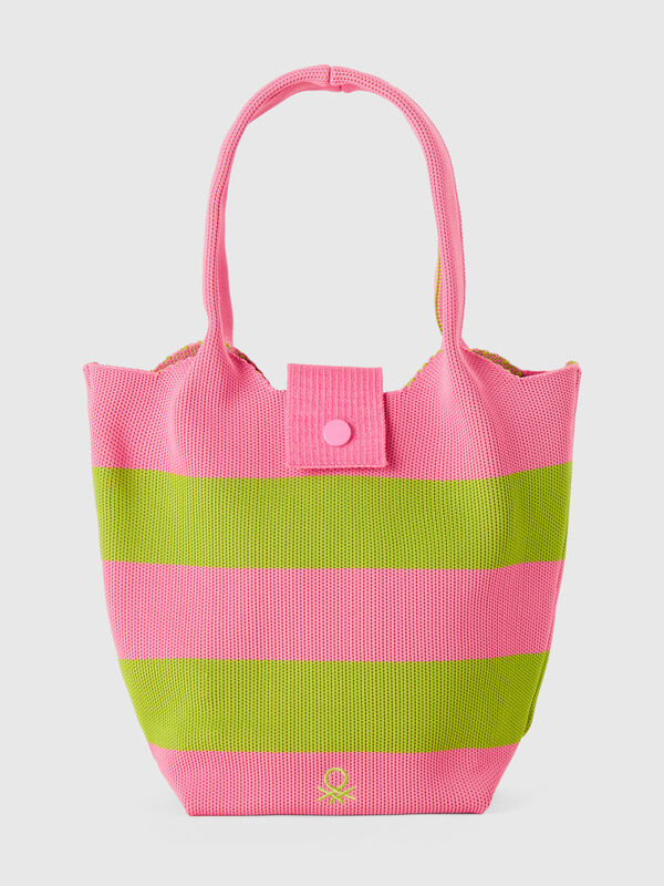 Shopping bag από πλεκτό ύφασμα ριγέ Κορίτσι