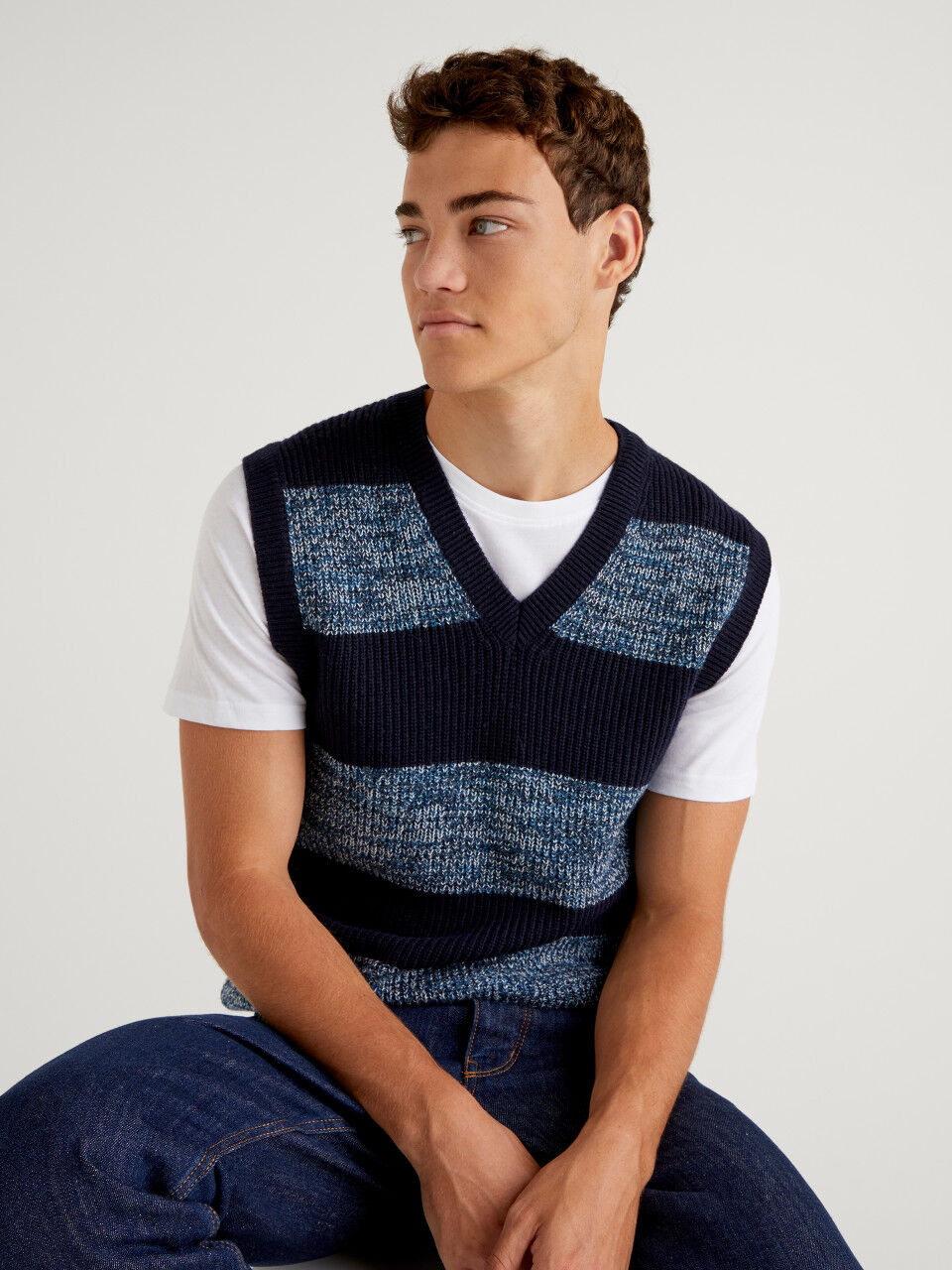 Striped vest in cashmere blend