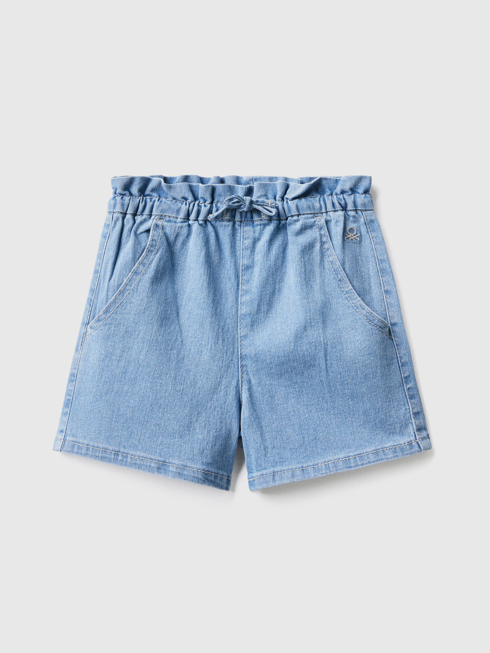 Benetton, eco-recycle Denim Paperbag Shorts, Light Blue, Kids