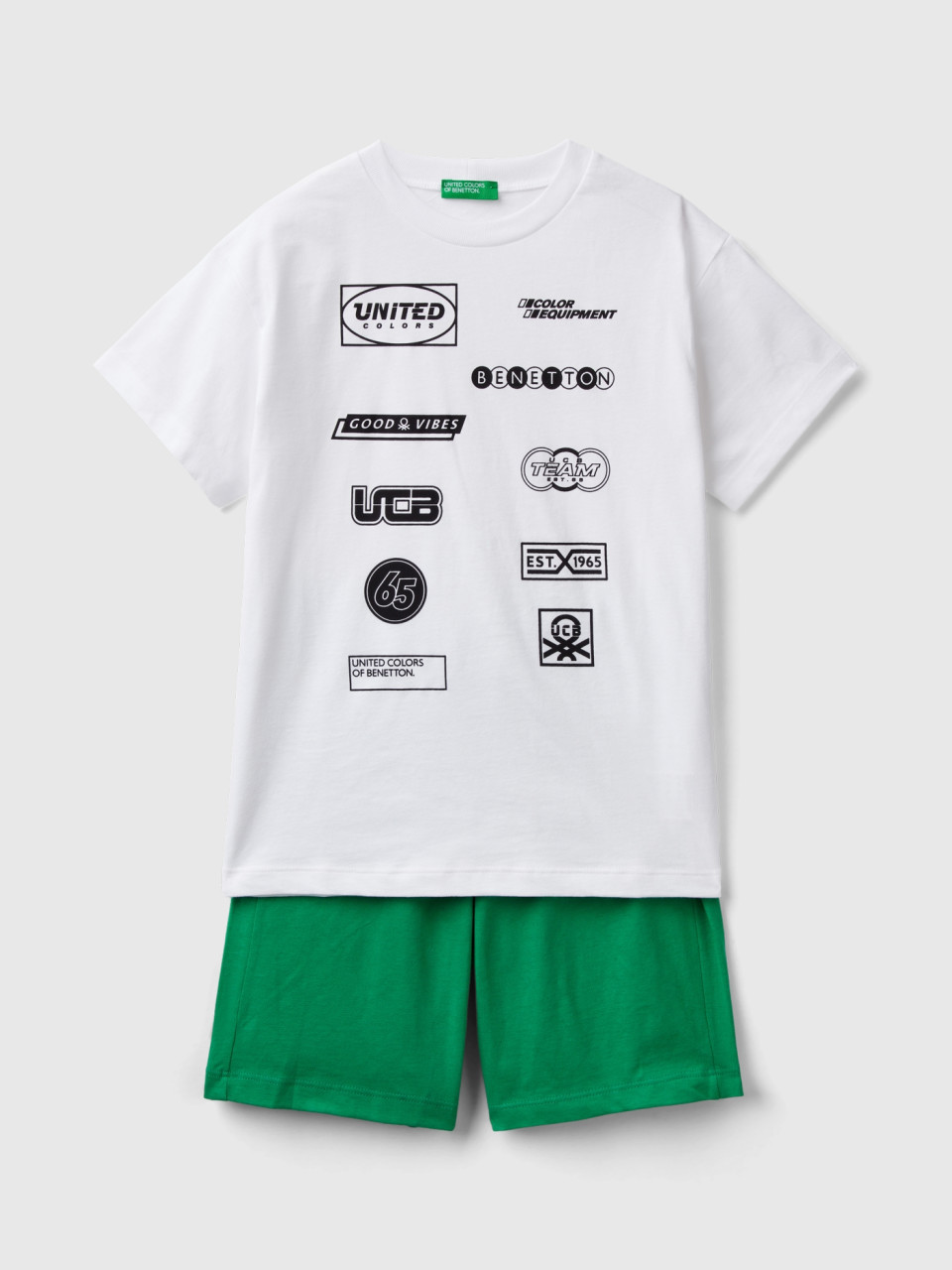 Benetton, Completo T-shirt E Bermuda, Bianco, Bambini