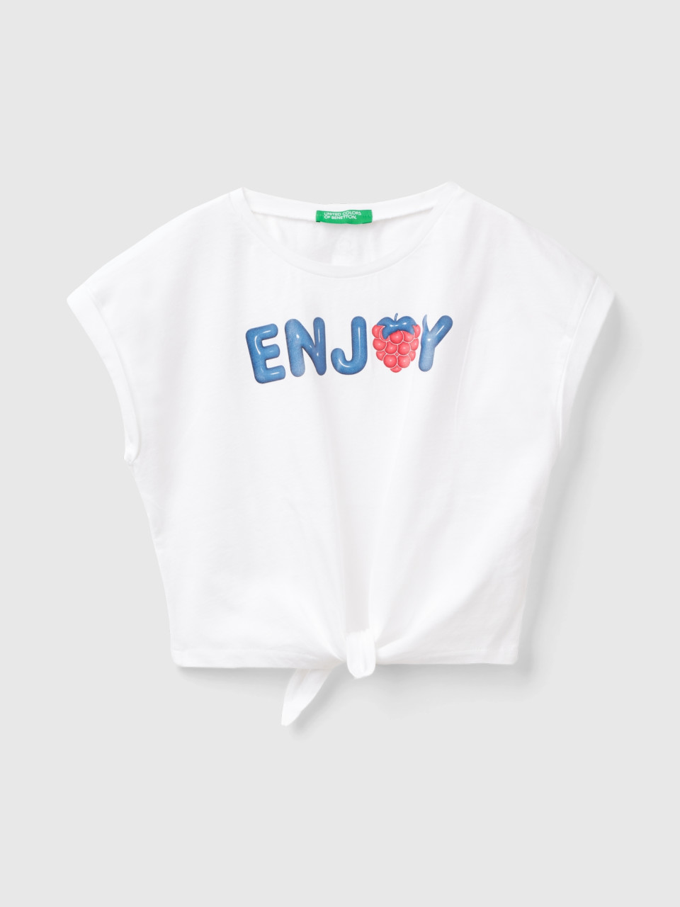Benetton, Camiseta Con Estampado Y Nudo, Blanco, Niños